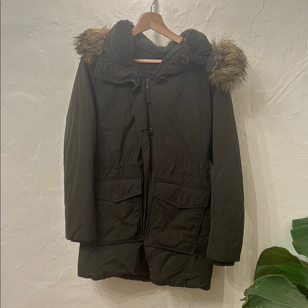 Women's Olive Green Parka with Faux Fur Hood